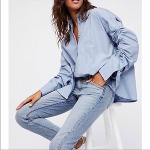 Free People Poplin Shirt Rushed Long Sleeves